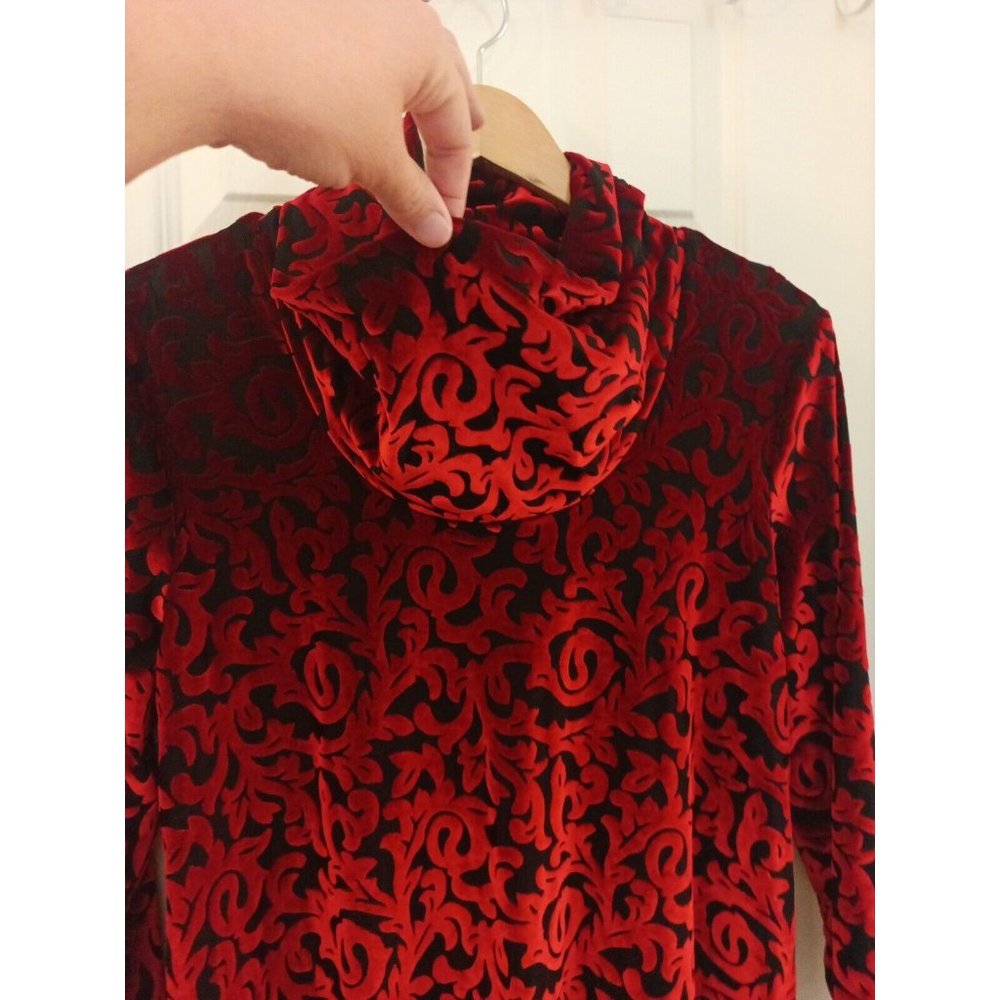Women's Ruby Rd. Red/Black Velvet Soft Cowl Neck Elegant Blouse Size Medium - Picture 2 of 7